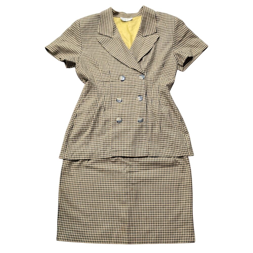 Alyn Paige Vintage 80s Houndstooth Blazer Skirt Suit Set USA Made
